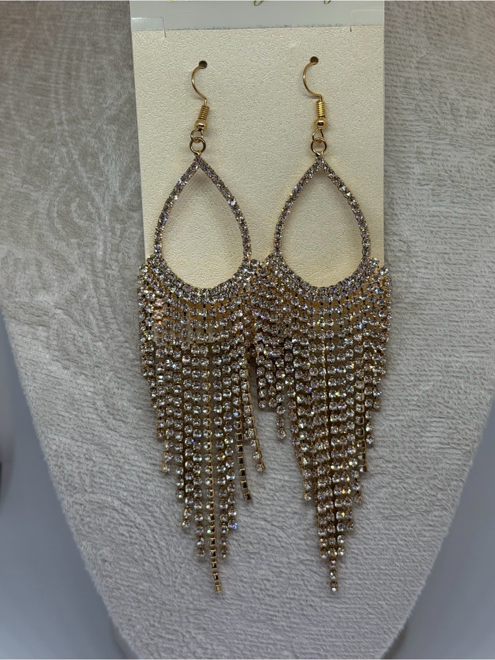 ✨ New Gold Tone Rhinestone Fringe Statement Drop Earrings ✨